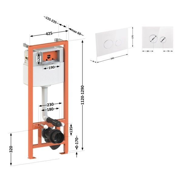 Набор инсталляция 4 в 1 Qtap Nest ST с круглой панелью смыва QT0133M425V1164GW3