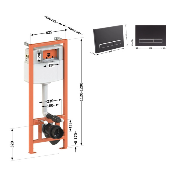 Набор инсталляция 4 в 1 Qtap Nest ST с линейной панелью смыва QT0133M425M08V1091MB3