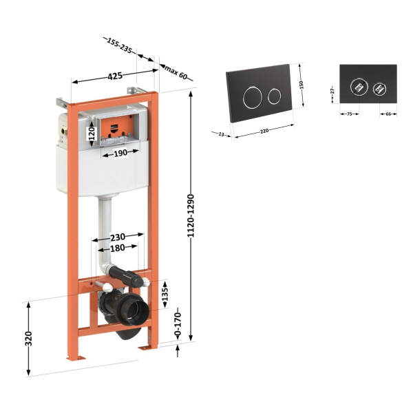 Набор инсталляция 4 в 1 Qtap Nest ST с круглой панелью смыва QT0133M425M11V1146MB3
