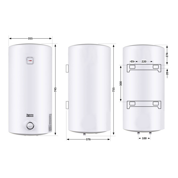 Водонагреватель электрический Thermo Alliance 50 л SLIM вертикальный, мокрый ТЭН 1,5 кВт D50V15Q13
