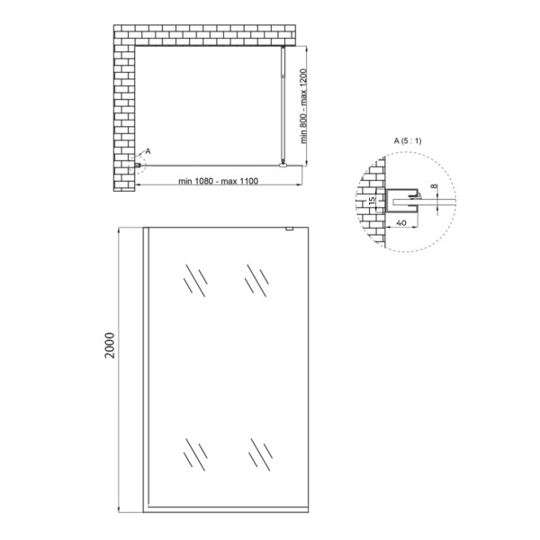 Душова перегородка Qtap Walk-In Standard CRM2011.C8 110х200 см, скло Clear 8 мм, покриття CalcLess3