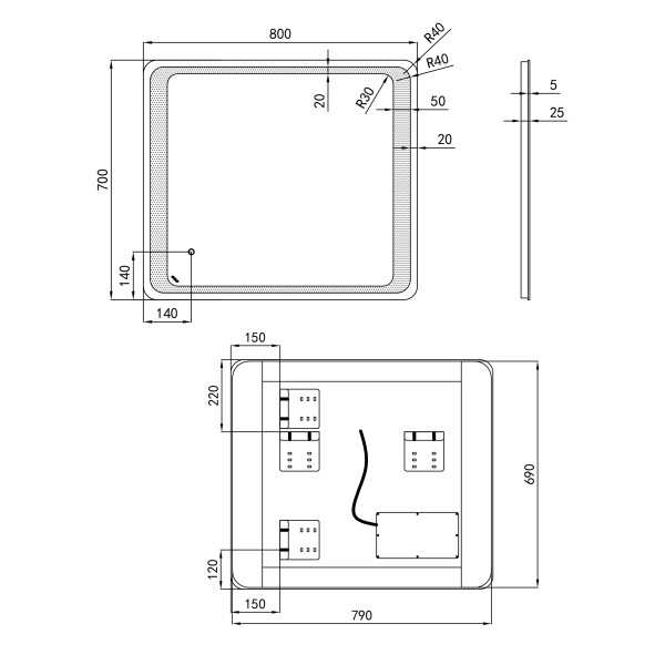 Зеркало Qtap Leo 800х700 с LED-подсветкой Touch, диммер, рег. яркости QT117814187080W3