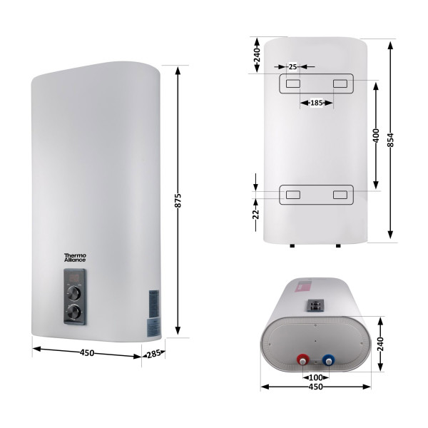 Водонагреватель электрический Thermo Alliance 50 л плоский вертикальный, мокрый ТЭН 2 кВт (0,8+1,2) DT50V20G(PD)/23