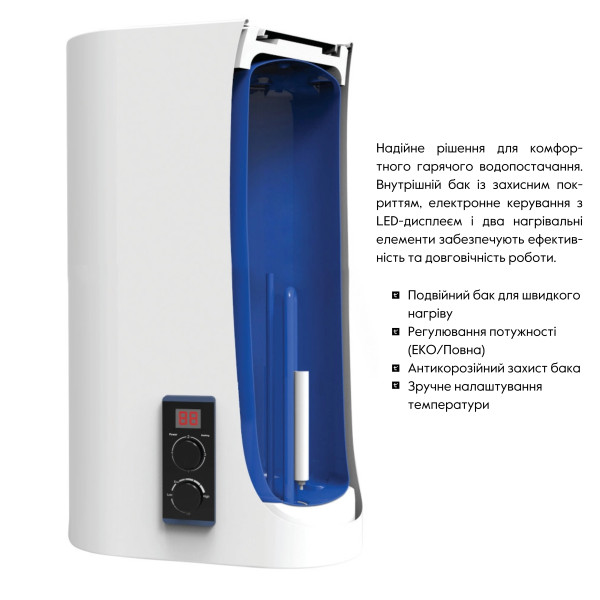 Водонагреватель электрический Thermo Alliance 100 л плоский вертикальный, мокрый ТЭН 2 кВт (0,8+1,2) DT100V20G(PD)/25