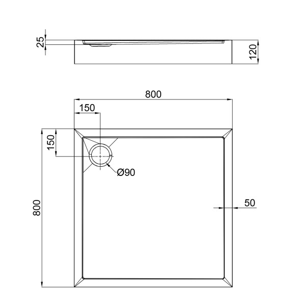 Душевой поддон Qtap Tern 308812C 80x80x12 см + сифон3