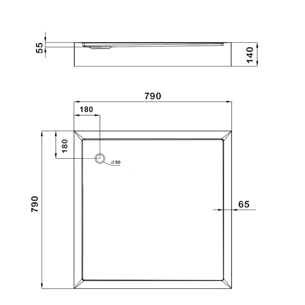 Lidz Душевой поддон KAPIELKA ST80x80х14 низкий квадратный, диаметр слива 52 мм3