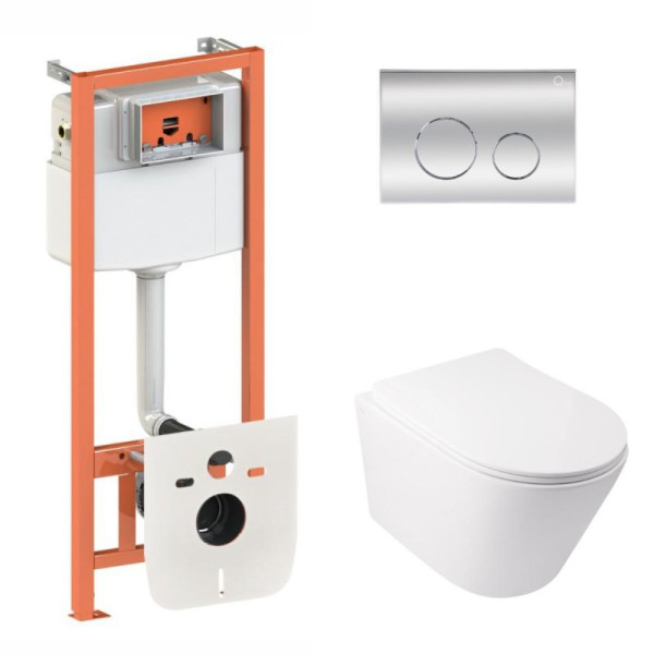 Готовое решение Qtap для ванной комнаты: подвесной унитаз  Swan Ultra Quiet 485x360x320 + комплект инсталляции Nest 4 в 1 (круглая клавиша Chrome)1