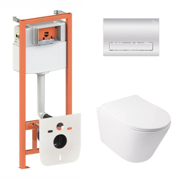 Готовое решение Qtap для ванной комнаты: подвесной унитаз  Swan Ultra Quiet 485x360x320 + комплект инсталляции Nest 4 в 1 (линейная клавиша Chrome)1