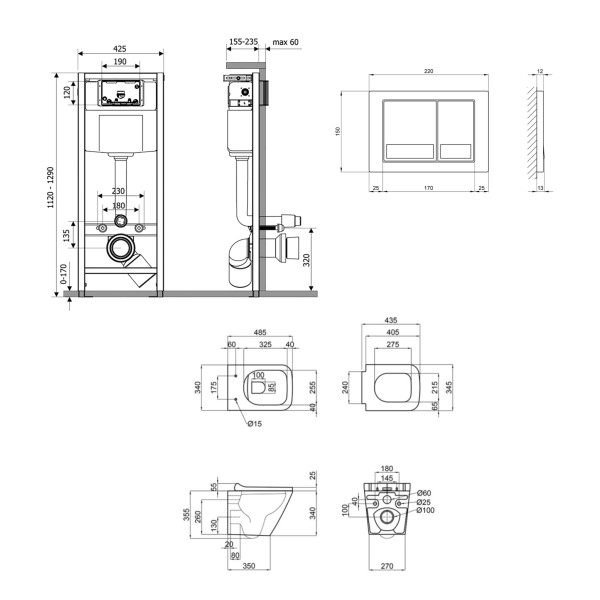 Готовое решение Qtap для ванной комнаты: подвесной унитаз Tern Ultra Quiet 490x365x325 + комплект инсталляции Nest 4 в 1 (квадратная клавиша Chrome)3