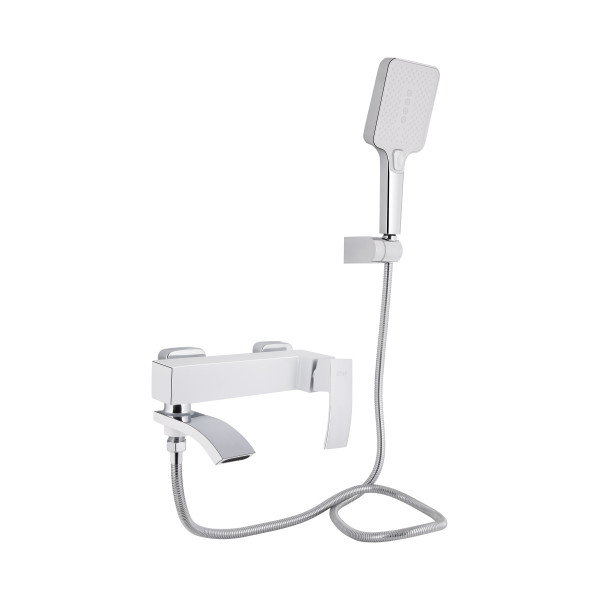 Змішувач для ванни Qtap Swan Cascada з поворотним виливом (з душовим гарнітуром) QTSWA260CRW45569 Chrome/White1