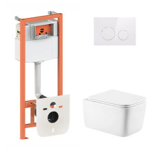 Готовое решение Qtap для ванной комнаты: подвесной унитаз Gemini Ultra Quiet 530х365х373 + комплект инсталляции Nest 4 в 1 (круглая клавиша White)1