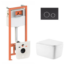 Готовое решение Qtap для ванной комнаты: подвесной унитаз Gemini Ultra Quiet 530х365х373 + комплект инсталляции Nest 4 в 1 (круглая клавиша Matt Black)1