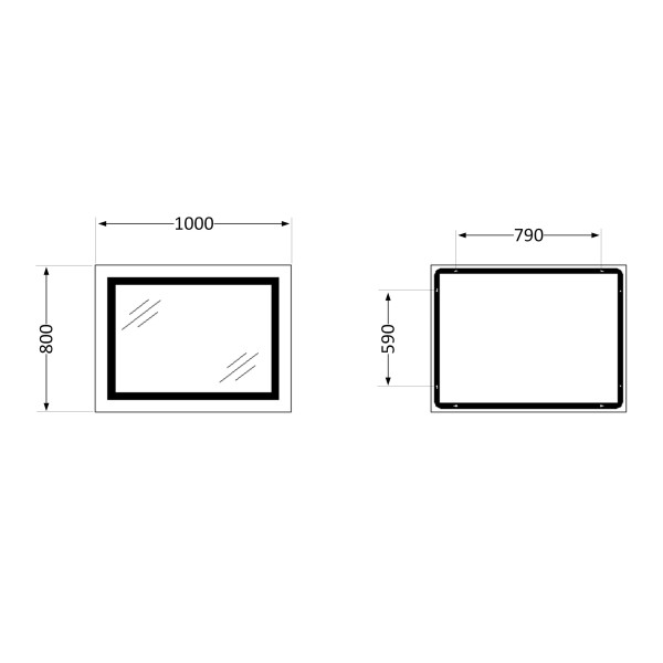 Дзеркало Lidz Kubis 1000х800 з LED-підсвічуванням Touch, з антизапотіванням, з димером, рег. яскравості LD78LF614100803
