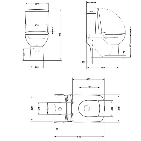 Унітаз-компакт Qtap Presto Quadro безободковий з сидінням Soft-close QT24221215AW3