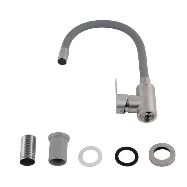 Смеситель для кухни Brinex Pure 015F3 с гибким изливом   Nickel/Grey BRIPUR015F3NKG5