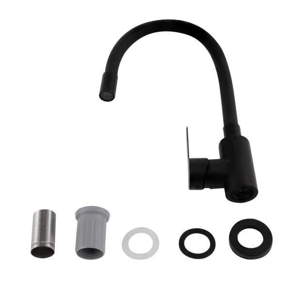 Змішувач для кухні Brinex Pure 015F3 з гнучким виливом   Black Matt BRIPUR015F3BLM5