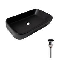 Комплект Qtap Scorpio: Раковина накладная прямоугольная 550х390х120 мм Matt Black + Донный клапан PU031