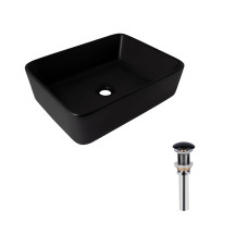 Комплект Qtap Tern: Раковина накладная прямоугольная 480х370х135 мм Matt Black + Донный клапан PU031