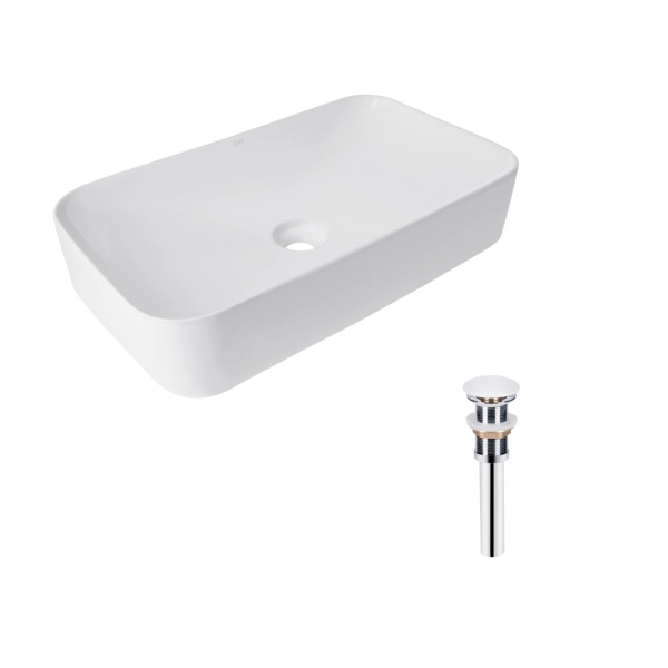 Комплект Qtap Tern: Раковина накладная прямоугольная 610x350x135 мм WHITE + Донный клапан PU021