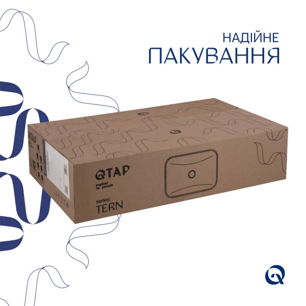 Комплект Qtap Tern: Раковина накладная прямоугольная 610x350x135 мм WHITE + Донный клапан PU026
