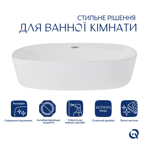 Комплект Qtap Scorpio: Раковина накладная овальная 500x380x120 мм White + Донный клапан PU024