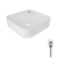Комплект Qtap Stork: Раковина накладная квадратная 430x430x125 мм White + Донный клапан PU021