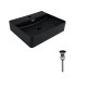 Комплект Qtap Nando LT: Раковина подвесная прямоугольная 500х420х130 мм Matt Black + Донный клапан PU03O1