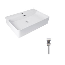 Комплект Qtap Nando LT: Раковина подвесная прямоугольная 610х420х140 мм White + Донный клапан PU02O1