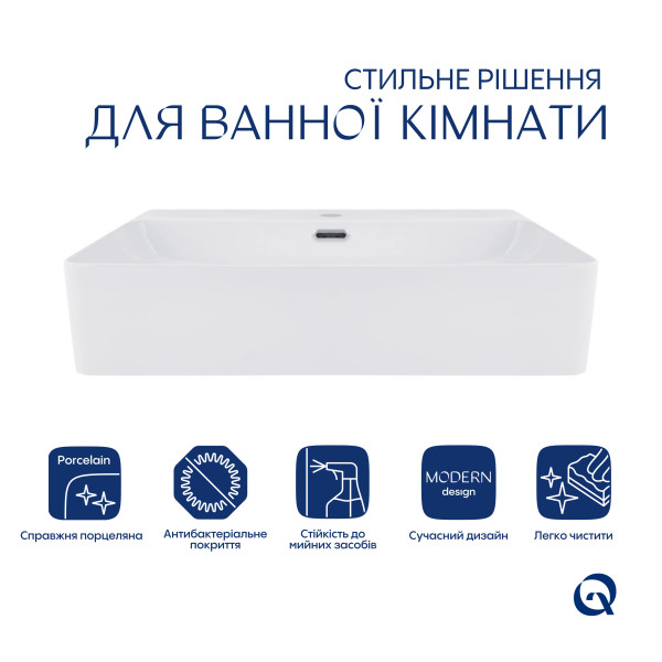 Комплект Qtap Nando LT: Раковина подвесная прямоугольная 610х420х140 мм White + Донный клапан PU02O4