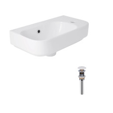 Комплект Qtap Tern: Раковина подвесная прямоугольная правая 450х250х158 мм White + Донный клапан PU02O1