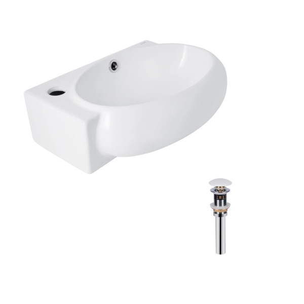 Комплект Qtap Leo: Раковина подвесная овальная левая 430x285x160 мм White + Донный клапан PU02O1