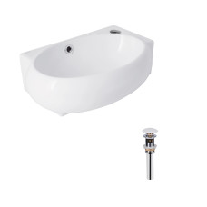 Комплект Qtap Leo: Раковина подвесная овальная правая 430x285x160 мм White + Донный клапан PU02O1