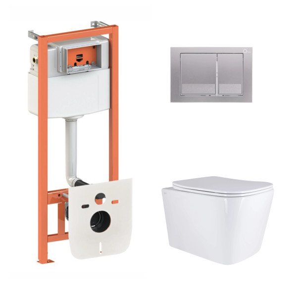 Готове рішення Qtap для ванної кімнати: підвісний унітаз Tern Ultra Quiet 525x345x360 + комплект інсталяції Nest 4 в 1 (квадратна клавіша Satin)1