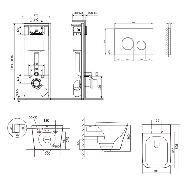 Готове рішення Qtap для ванної кімнати: підвісний унітаз Tern Ultra Quiet 525x345x360 + комплект інсталяції Nest 4 в 1 (кругла клавіша Chrome)3