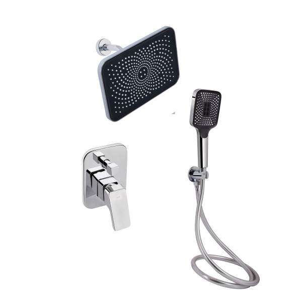 Комплект для душа Qtap Namesti Chrome: Смеситель QTNAM6225102NC + Лейки (QTRUC125CRM45954,QTHLA107CRM45784) + Шланг QTHADPVC200C + QTCRMBH1301