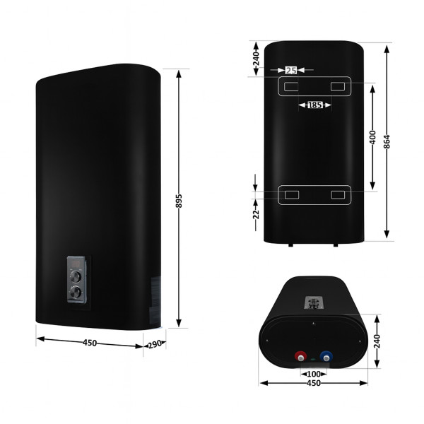 Водонагрівач електричний Thermo Alliance 50 л, Black, плоский, вертикальний, сухий ТЕН 2 кВт (0,8+1,2) DT50V20GPDD2B3