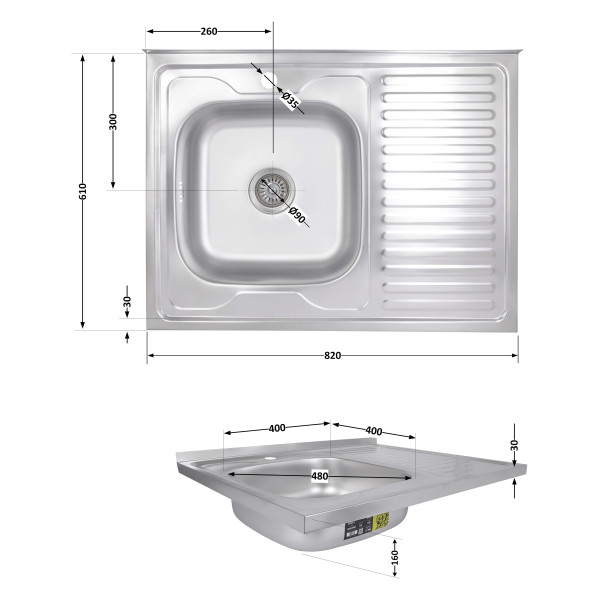 Кухонная мойка Brinex 6080-L 0,6 мм Satin (BRIN6080LSAT06)3