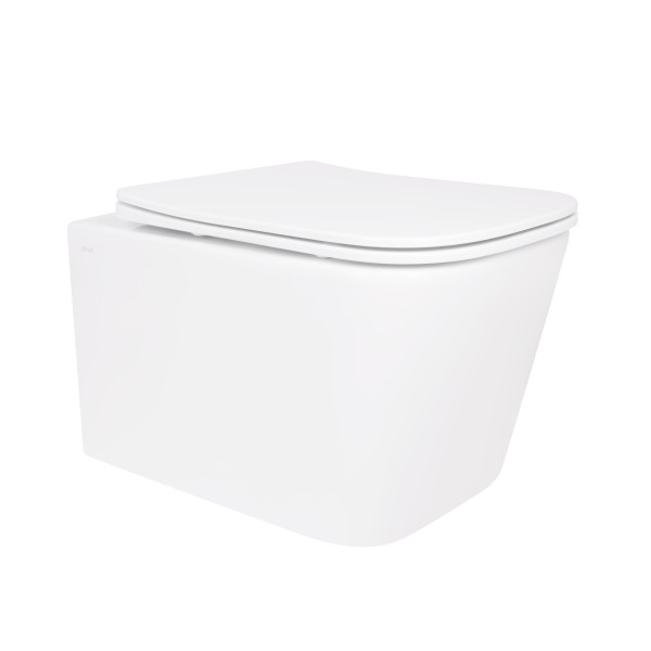 Унитаз подвесной Crow Rimless 485х340х330 мм, White, с сиденьем Slim Duroplast/ Soft-close/ Quick Release QT05335171RW Qtap1