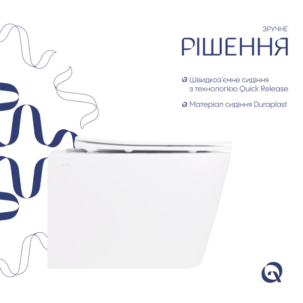 Унитаз подвесной Crow Rimless 485х340х330 мм, White, с сиденьем Slim Duroplast/ Soft-close/ Quick Release QT05335171RW Qtap5
