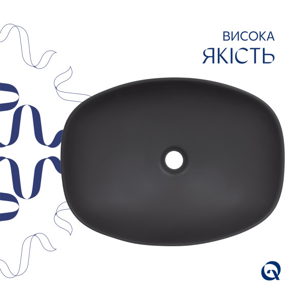 Раковина накладная Qtap Robin 500х380х140 мм, Anthracite, прямоугольная, с донным клапаном QT04116302AN5