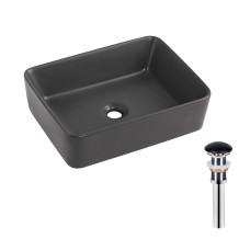 Раковина накладная Qtap Tern 480x370x135 мм, Anthracite, прямоугольная, с донным клапаном QT17116069AN1