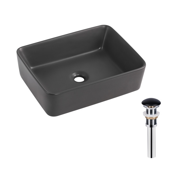 Раковина накладна Qtap Tern 480x370x135 мм, Anthracite, прямокутна, з донним клапаном QT17116069AN1