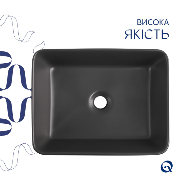 Раковина накладна Qtap Tern 480x370x135 мм, Anthracite, прямокутна, з донним клапаном QT17116069AN5