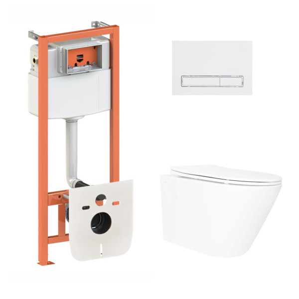 Готовое решение Qtap для ванной комнаты: подвесной унитаз Swan Ultra Quiet 520×360×320 + комплект инсталляции Nest 4 в 1 (линейная клавиша White)1
