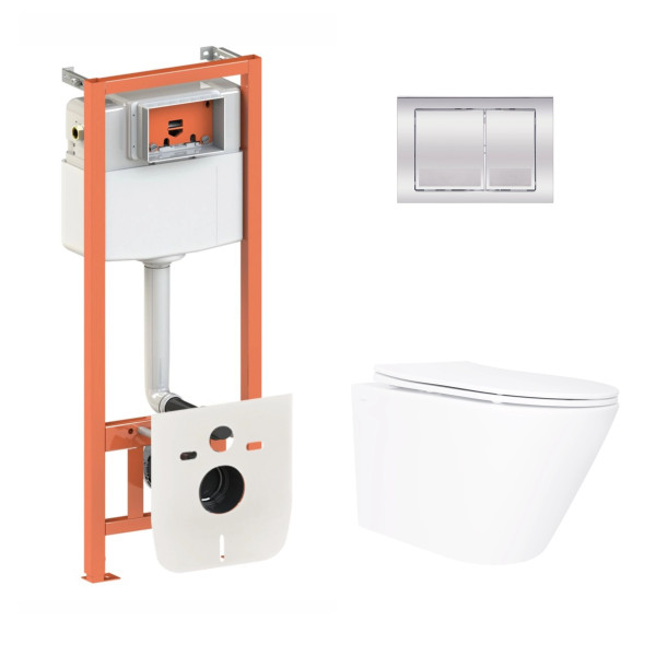 Готовое решение Qtap для ванной комнаты: подвесной унитаз Swan Ultra Quiet 520×360×320 + комплект инсталляции Nest 4 в 1 (квадратная клавиша Chrome)1
