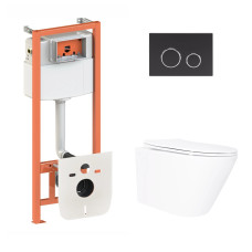 Готовое решение Qtap для ванной комнаты: подвесной унитаз Swan Ultra Quiet 520×360×320 + комплект инсталляции Nest 4 в 1 (круглая клавиша Matt Black)1