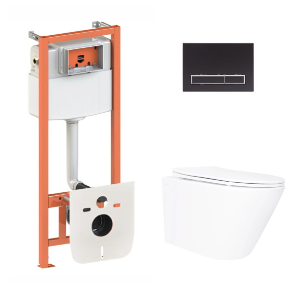 Готовое решение Qtap для ванной комнаты: подвесной унитаз Swan Ultra Quiet 520×360×320 + комплект инсталляции Nest 4 в 1 (линейная клавиша Matt Black)1