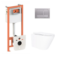 Готовое решение Qtap для ванной комнаты: подвесной унитаз Swan Ultra Quiet 520×360×320 + комплект инсталляции Nest 4 в 1 (квадратная клавиша Satin)1