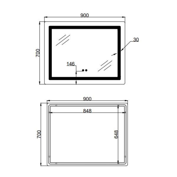 Зеркало Lidz Kubis (KU2) 900х700 с LED-подсветкой Touch, с антизапотеванием, с диммером, рег. яркости LD78LF9049070484523