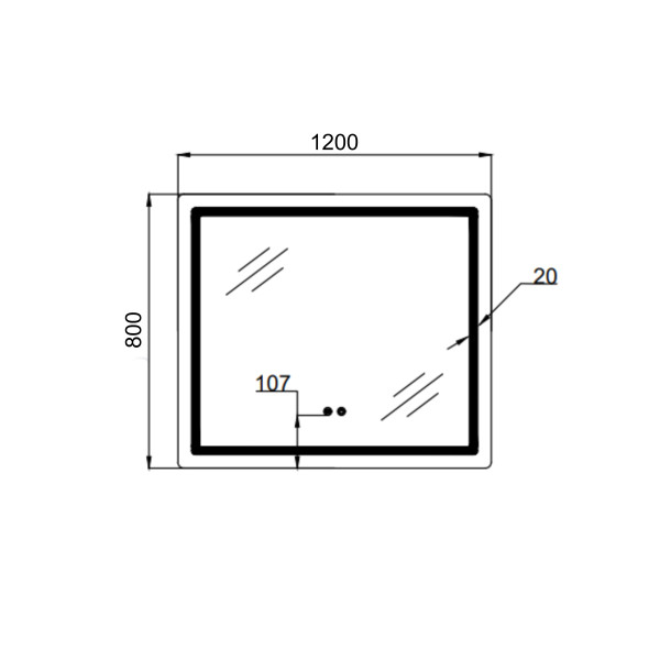 Зеркало Qtap Mideya (MI1) 1200х800 с LED-подсветкой Touch, с антизапотеванием, диммером, рег. яркости QT2078F120803